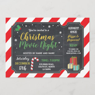 Christmas Party Movie Night Film Ticket Holly Fun Invitation