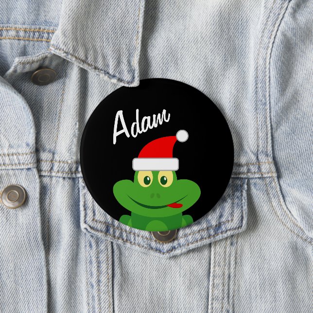 Christmas party name buttons with funny Santa frog (In Situ)