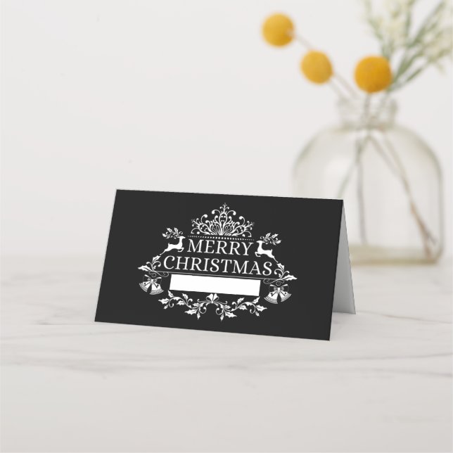 Christmas Party Name Place Card-B&W Place Card (Front)