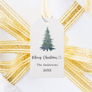 Christmas party pine tree simple script gift tags