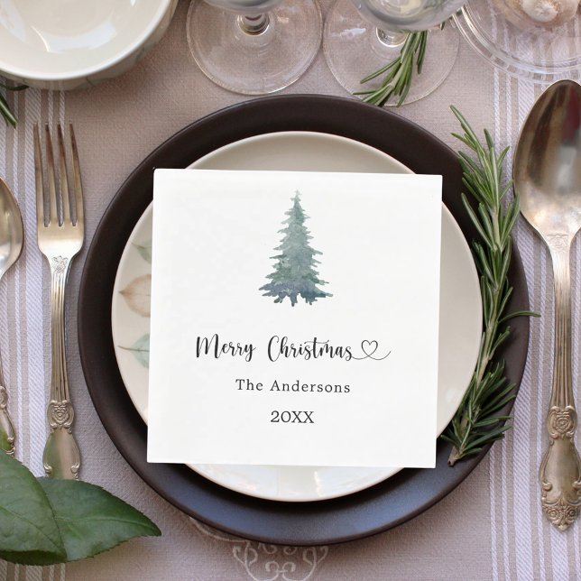 Christmas party pine tree simple script luncheon napkin (Creator Uploaded)
