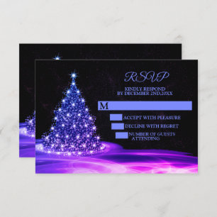 Christmas Party Pink Blue Shiny Tree Winter Black RSVP Card