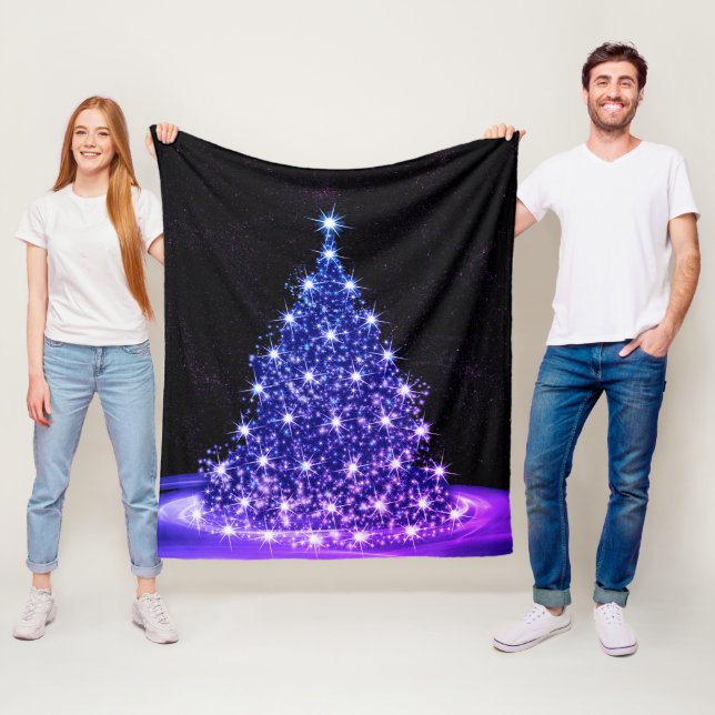 Christmas Party Pink Blue Tree Winter Black Rustic Fleece Blanket (In Situ)