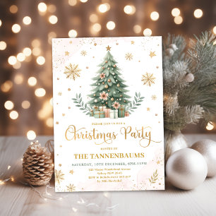 Christmas Party Pink Gold Winter Holiday Invitation