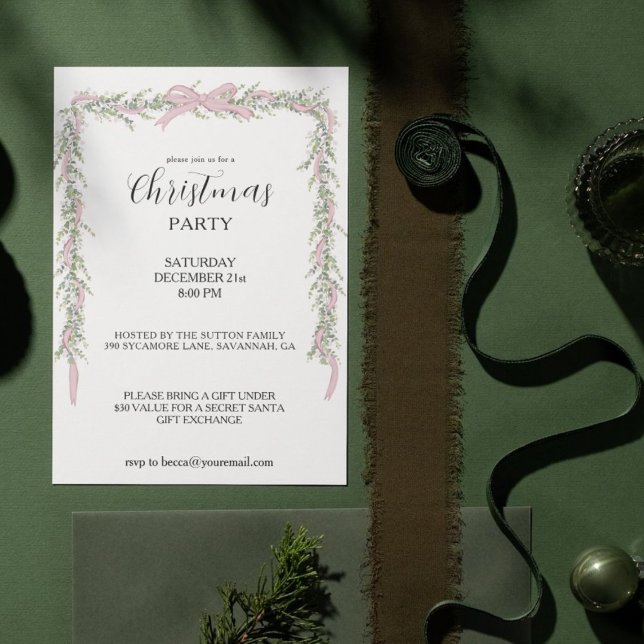 Christmas Party Pink Green Garland Invitation (Creator Uploaded)