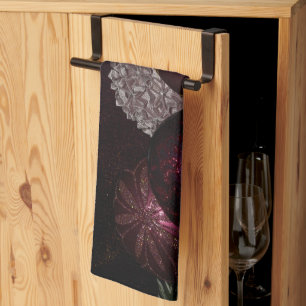 Christmas Party Pink Ornaments Green Leaves Black Tea Towel