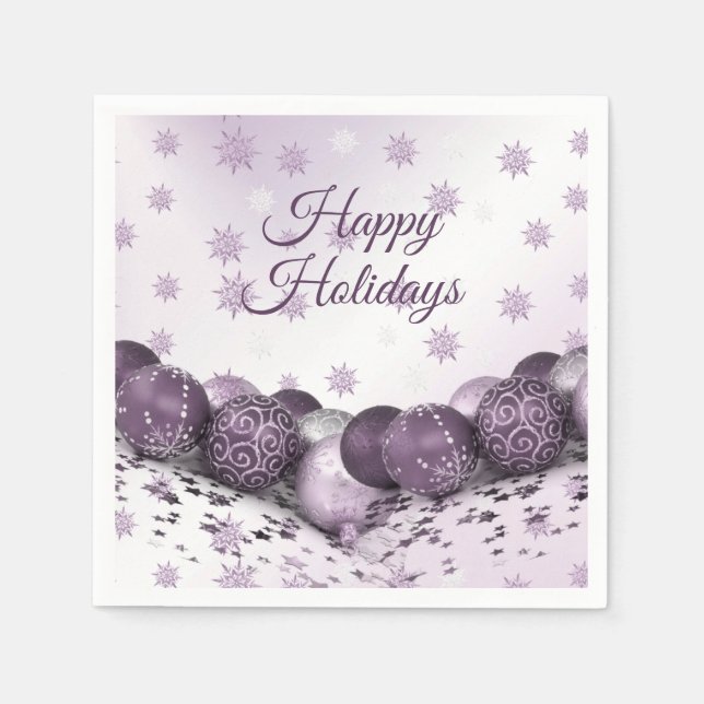 Christmas Party Pink Purple Ornament Snowflakes Napkin (Front)