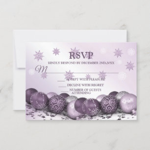 Christmas Party Pink Purple Ornament Snowflakes RSVP Card