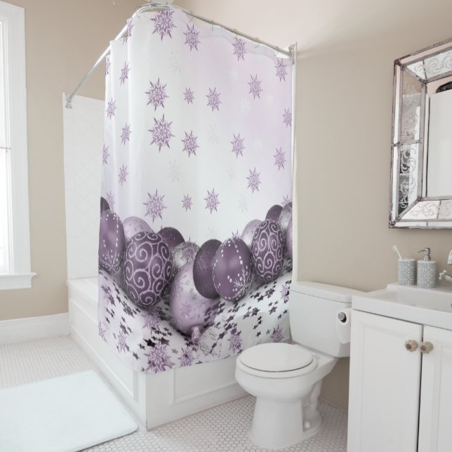 Christmas Party Pink Purple Ornament Snowflakes Shower Curtain (In Situ)