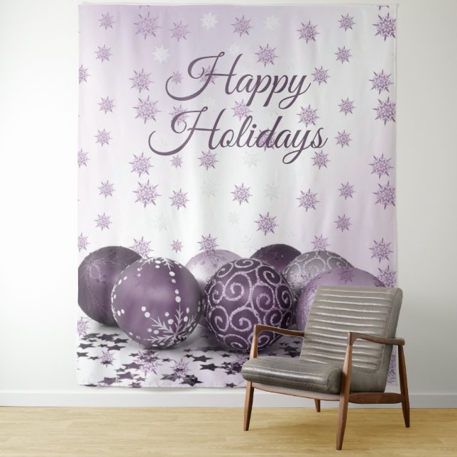 Christmas Party Pink Purple Ornament Snowflakes Tapestry (In Situ)