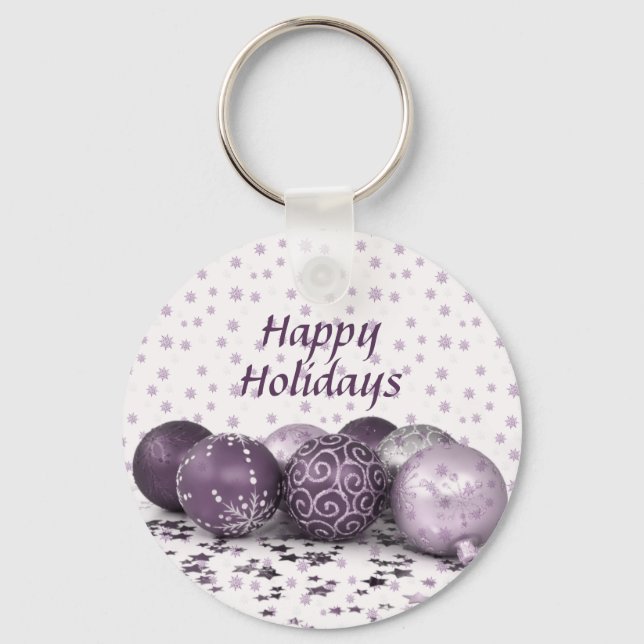 Christmas Party Pink Purple Ornaments Snowflake Key Ring (Front)