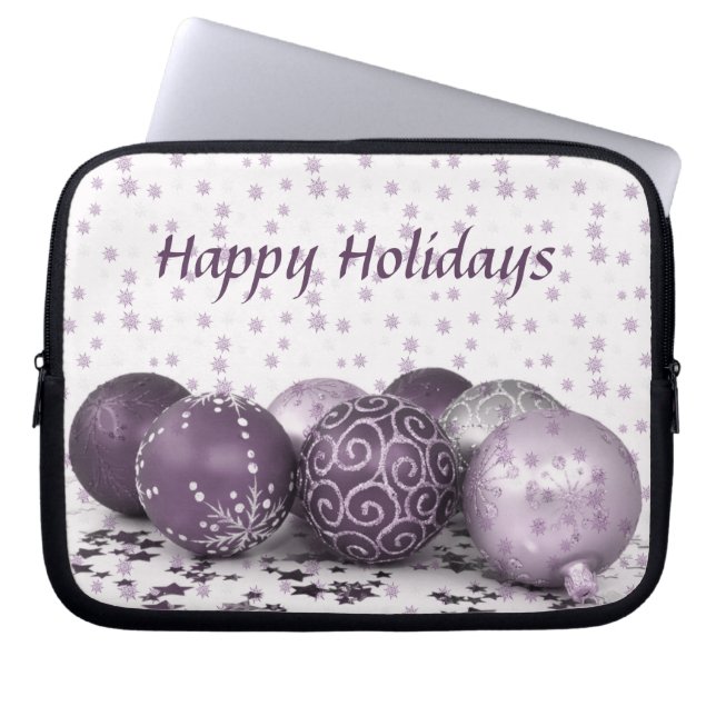 Christmas Party Pink Purple Ornaments Snowflake Laptop Sleeve (Front)