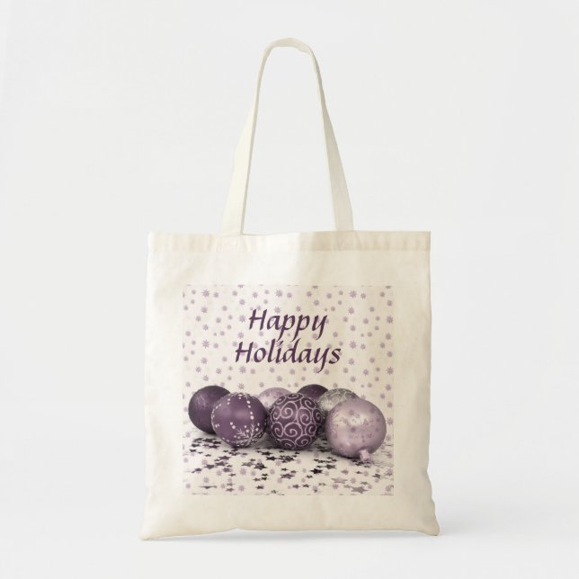 Christmas Party Pink Purple Ornaments Snowflake Tote Bag (Front)