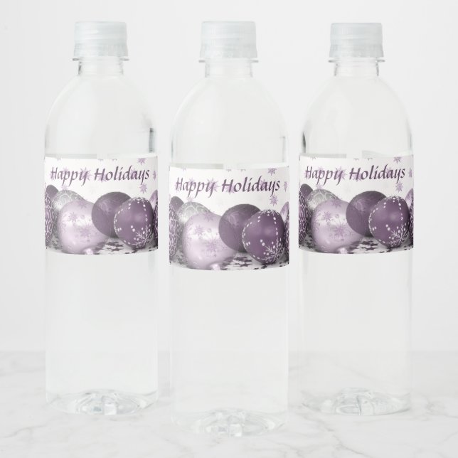 Christmas Party Pink Purple Ornaments Snowflakes Water Bottle Label (Bottles)