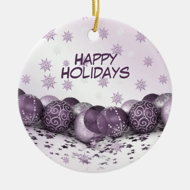 Christmas Party Pink Purple Snowflakes Elegant Ceramic Tree Decoration (Front)