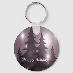 Christmas Party Pink Trees Holiday Winter Elegant Key Ring