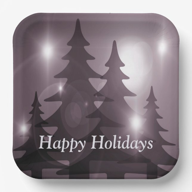 Christmas Party Pink Trees Holiday Winter Elegant Paper Plate (Front)
