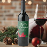 Christmas Party Poinsettia Elegant Customisable Wine Label<br><div class="desc">This beautiful poinsettia flower holiday wine label features elegant white calligraphy that reads Merry Christmas across the festive green background. Customise these chic labels for your company use on presents for business clients and corporate colleagues.</div>
