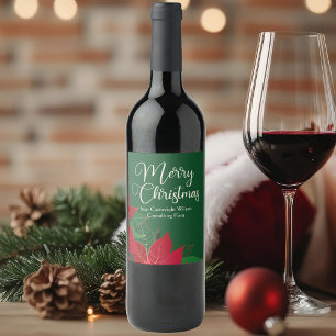 Christmas Party Poinsettia Elegant Customisable Wine Label