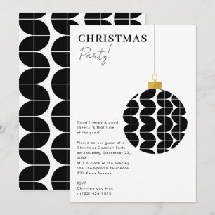 Christmas Party Preppy Ornament Xmas Black White Invitation