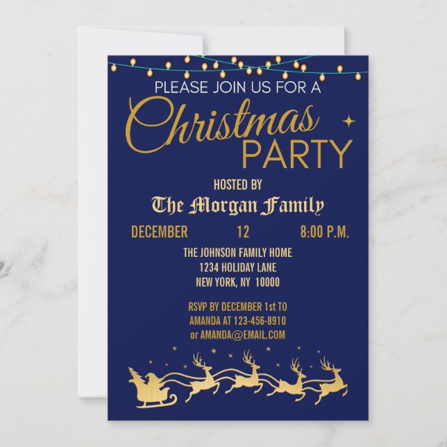  Christmas Party, Red Black Gold Merry Christmas  Invitation (Front)