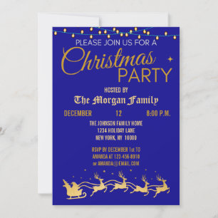 Christmas Party, Red Black Gold Merry Christmas Invitation