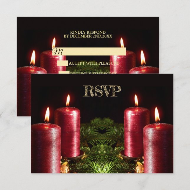 Christmas Party Red Candles Winter Holidays RSVP Card (Front/Back)