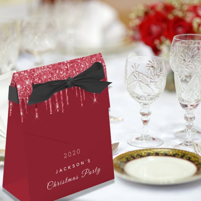 Christmas Party red glitter drips elegant modern Favour Box (Creator Uploaded)
