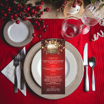 Christmas party red gold bauble dinner menu<br><div class="desc">Christmas party dinner menu card.  Personalise and add a name/event,  date and the menu. A red background,  white text. Decorated with a golden bauble. Text: Merry Christmas</div>