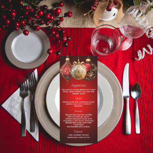 Christmas party red gold baubles dinner menu card