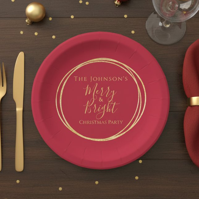 Christmas Party Red Gold Paper Plate (Creator Uploaded)