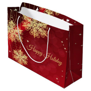 Christmas Party Red Golden Snowflakes Holiday Large Gift Bag