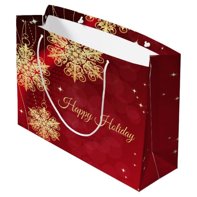 Christmas Party Red Golden Snowflakes Holiday Large Gift Bag (Back Angled)