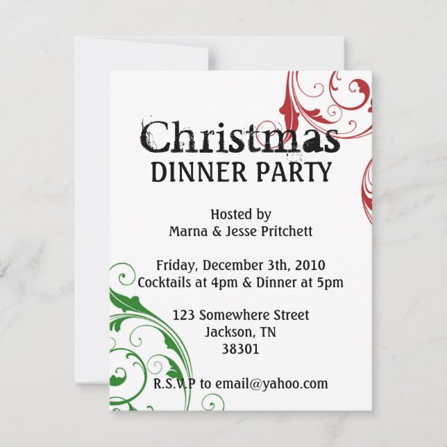 Christmas Party Red & Green Vintage Invites (Front)