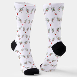 Christmas Party Red Nosed Reindeer Pine Berries Socks