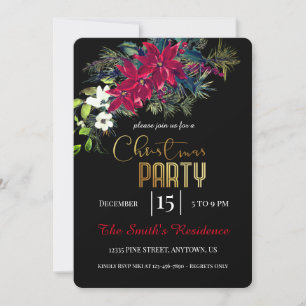 Christmas Party Red Poinsettia Floral Invitation