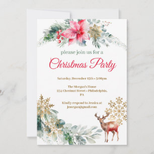 Christmas Party Red Poinsettia Invitation