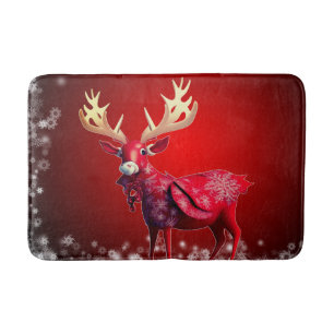 Christmas Party Red Reindeer Winter Holidays Bath Mat