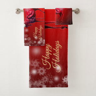 Christmas Party Red Reindeer Winter Holidays Bath Towel Set