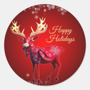 Christmas Party Red Reindeer Winter Holidays Classic Round Sticker