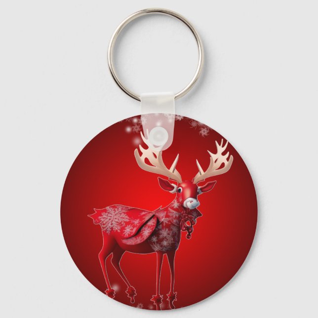 Christmas Party Red Reindeer Winter Holidays Key Ring (Front)