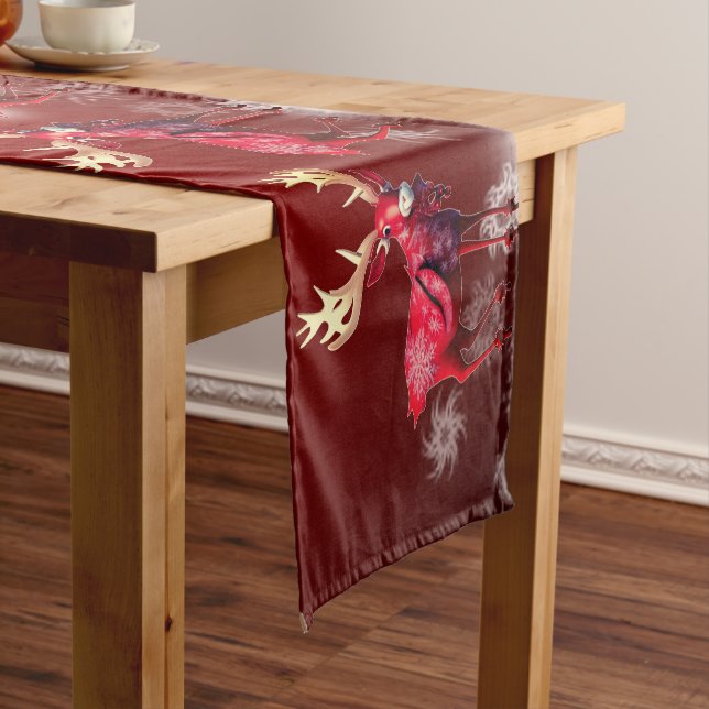 Christmas Party Red Reindeer Winter Holidays Short Table Runner (In Situ)