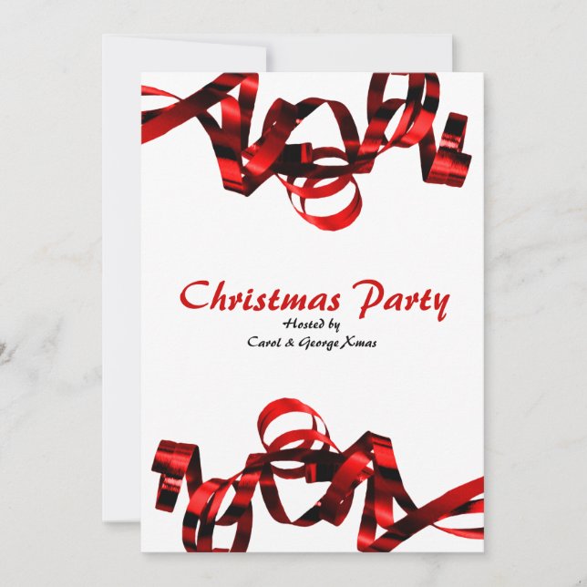 Christmas party red ribbons elegant stylish invitation (Front)