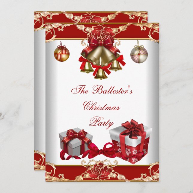 Christmas Party Red White Gold Invitation (Front/Back)