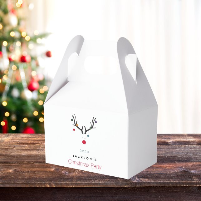 Christmas party reindeer modern family name favour box (Creator Uploaded)