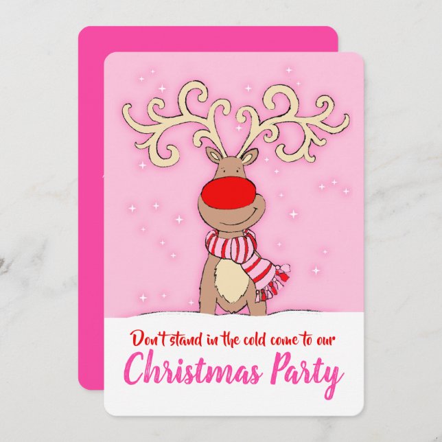 Christmas party reindeer pink come in invitations (Front/Back)
