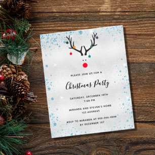 Christmas party reindeer silver budget invitation flyer