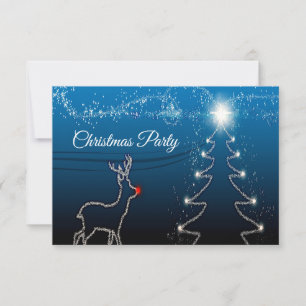 Christmas Party Reindeer Tree Blue Sky Shiny Stars RSVP Card