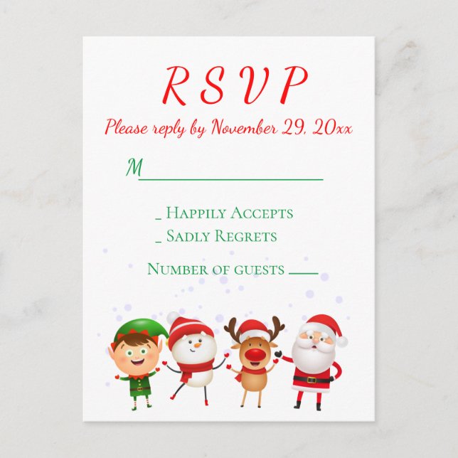 Christmas Party RSVP Red Green Santa Holiday Invitation Postcard (Front)
