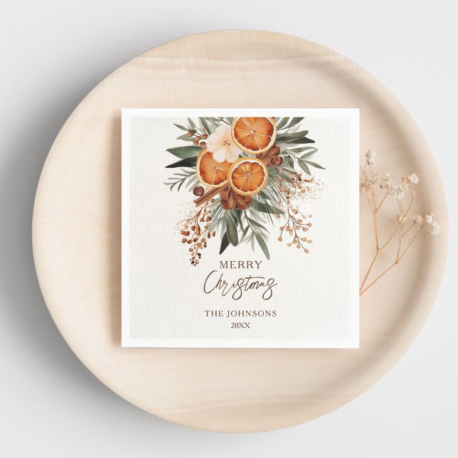 Christmas Party rustic citrus botanical printed Napkin (Christmas Party rustic citrus botanical winter greenery printed Napkins personalized table decor)